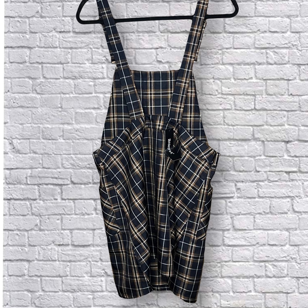 Allegra K Above Knee Plaid Printed Overall Suspender Skirt - Picture 3 of 6